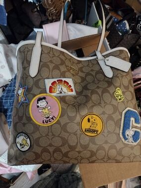Coach X Peanuts City tote with varsity patches 75th anniversary item